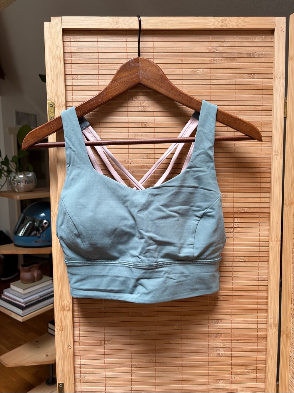 Lululemon Strappy sports bra tank in Sage Green and pink
